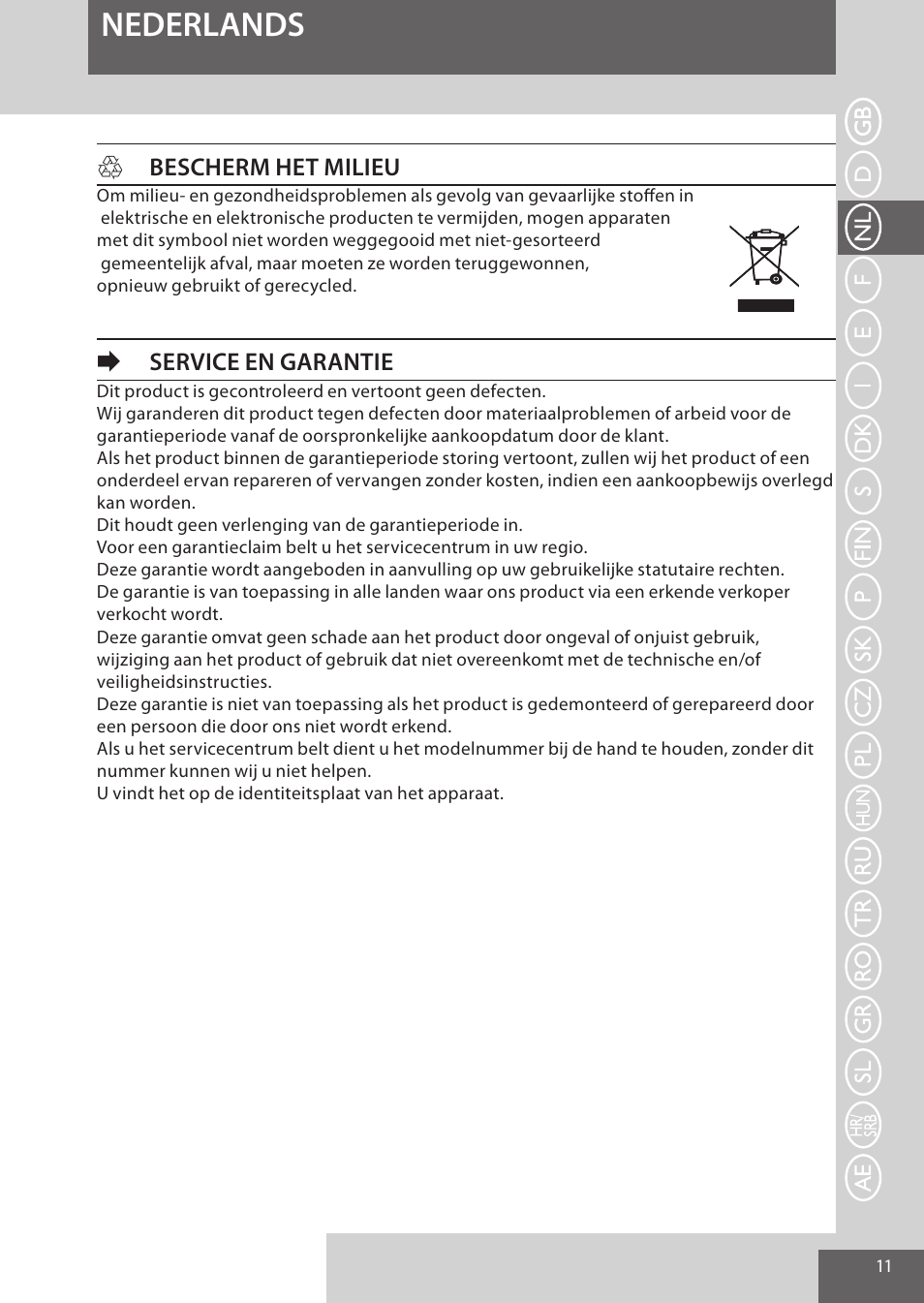 Nederlands, Hbescherm het milieu, Eservice en garantie | Remington S6280 User Manual | Page 11 / 72