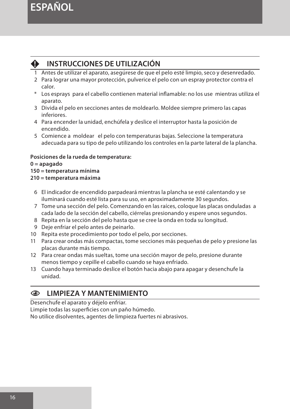 Español, Finstrucciones de utilización, Climpieza y mantenimiento | Remington S6280 User Manual | Page 16 / 72