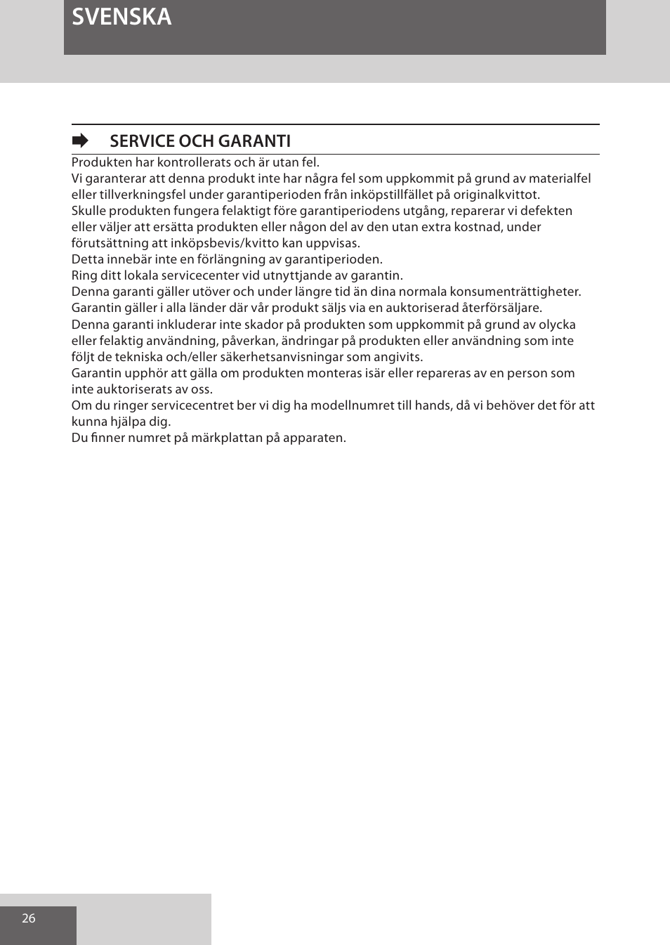 Svenska, Eservice och garanti | Remington S6280 User Manual | Page 26 / 72