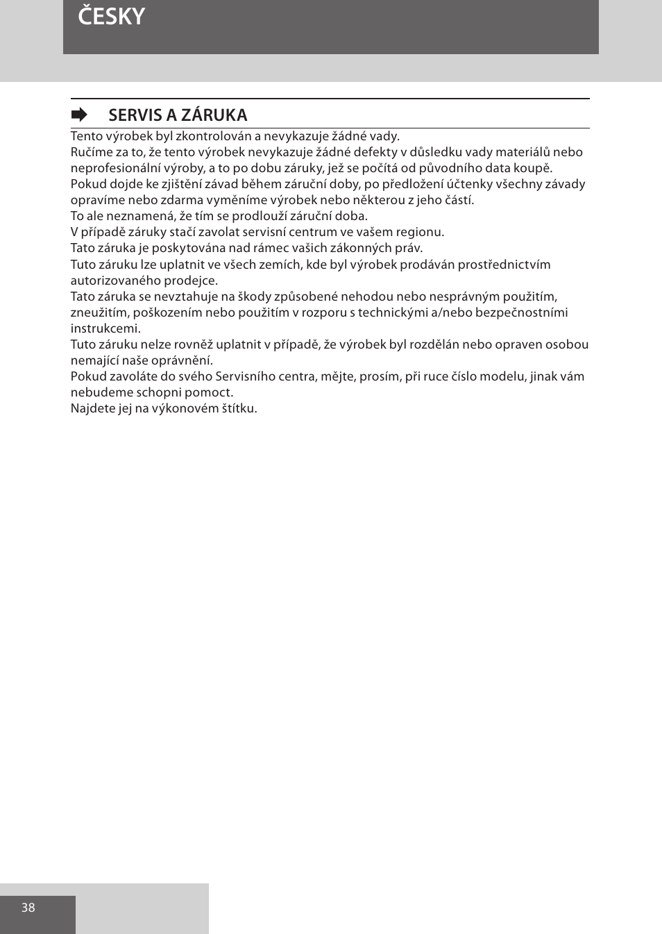 Česky, Eservis a záruka | Remington S6280 User Manual | Page 38 / 72