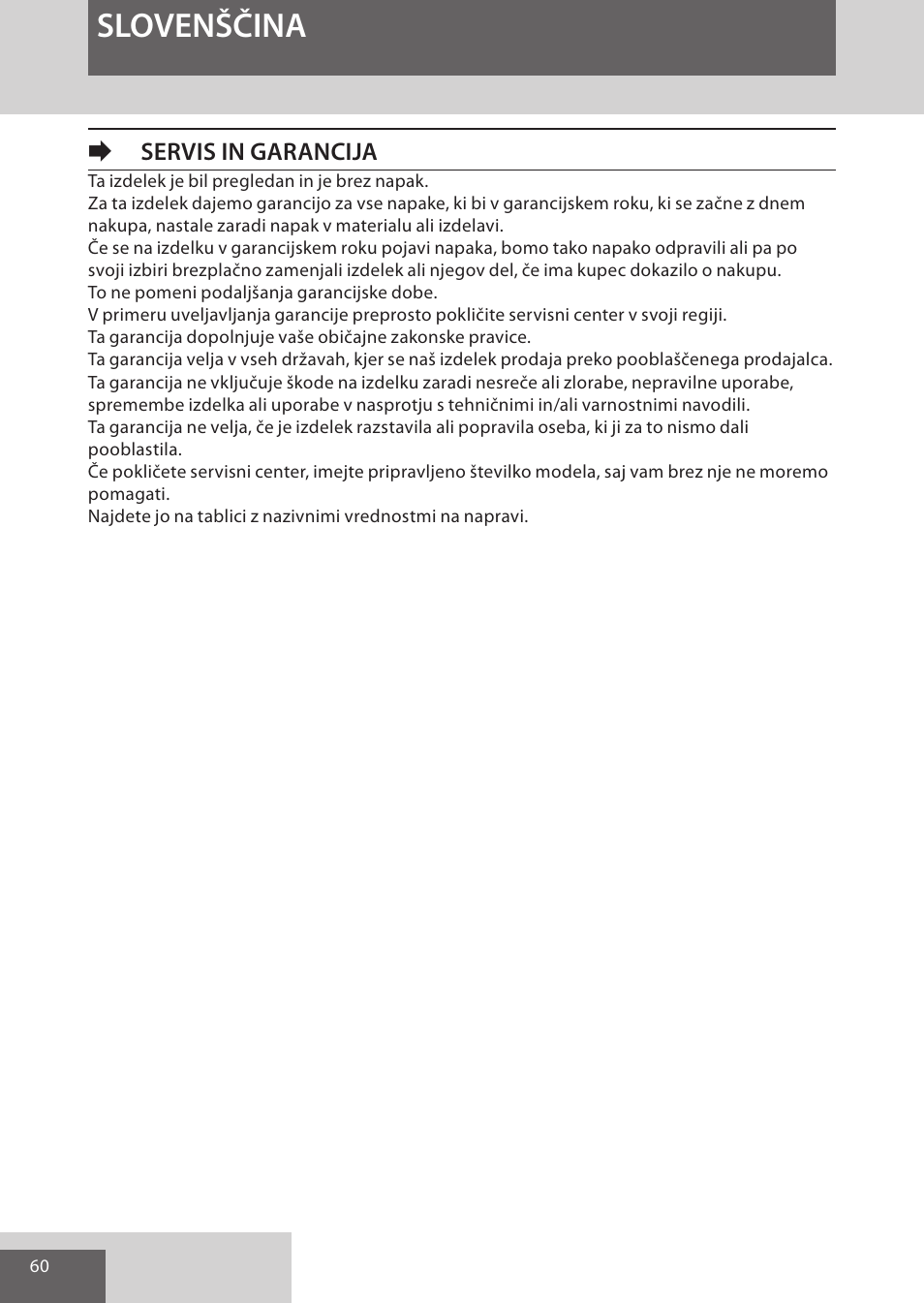 Slovenščina, Eservis in garancija | Remington S6280 User Manual | Page 60 / 72
