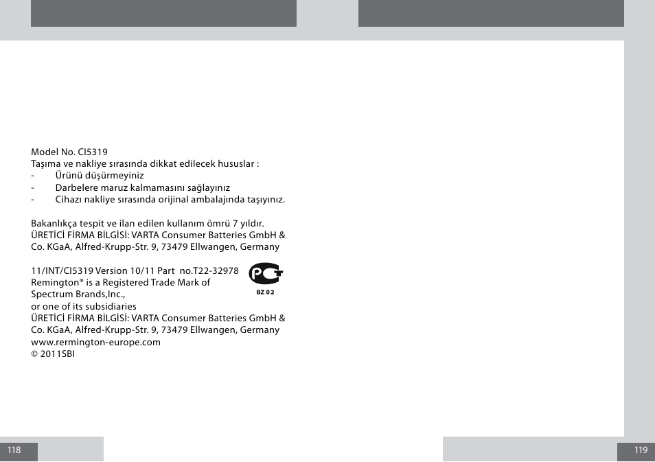 Remington CI5319 User Manual | Page 60 / 61