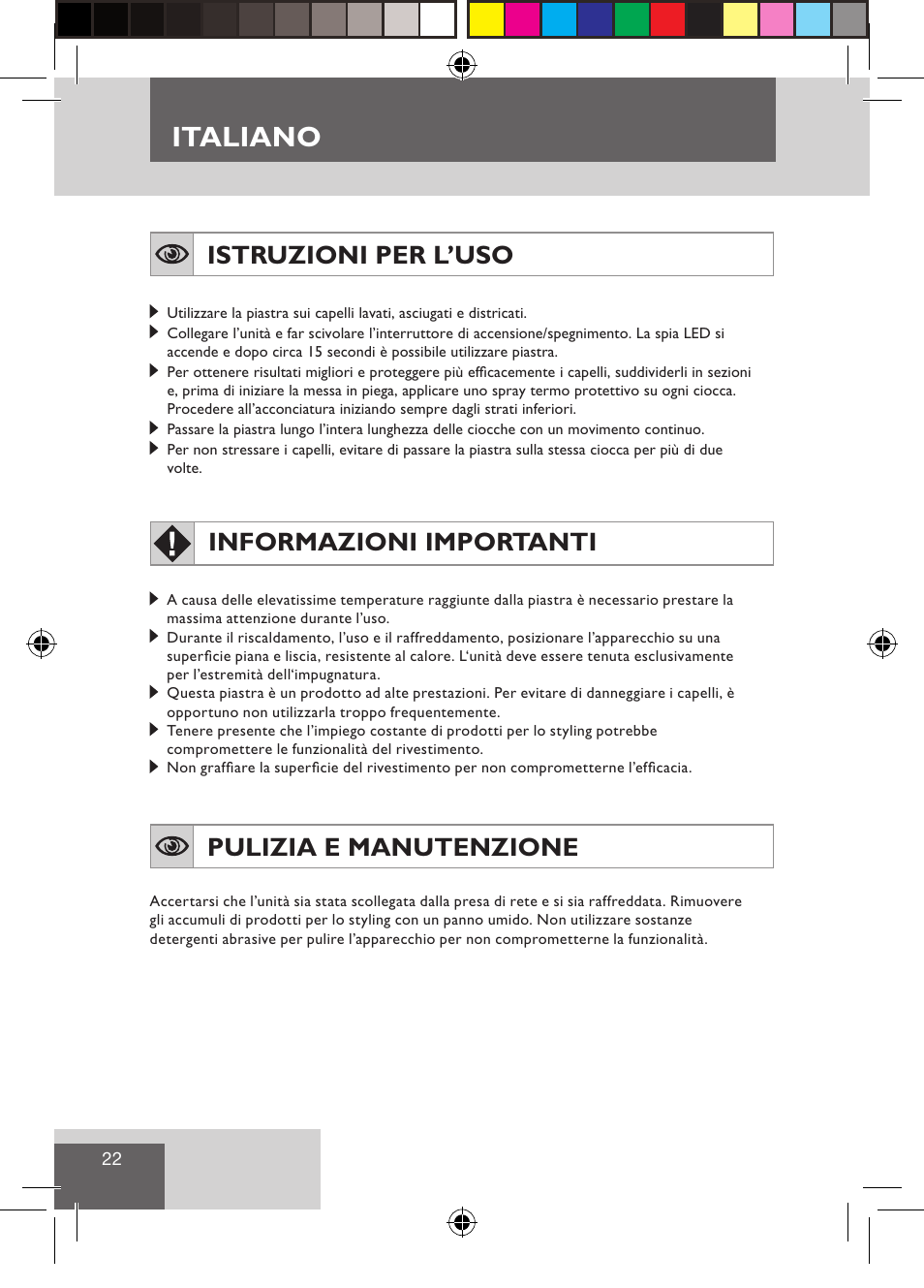 Italiano, Istruzioni per l’uso, Informazioni importanti | Pulizia e manutenzione | Remington S3500 User Manual | Page 24 / 83