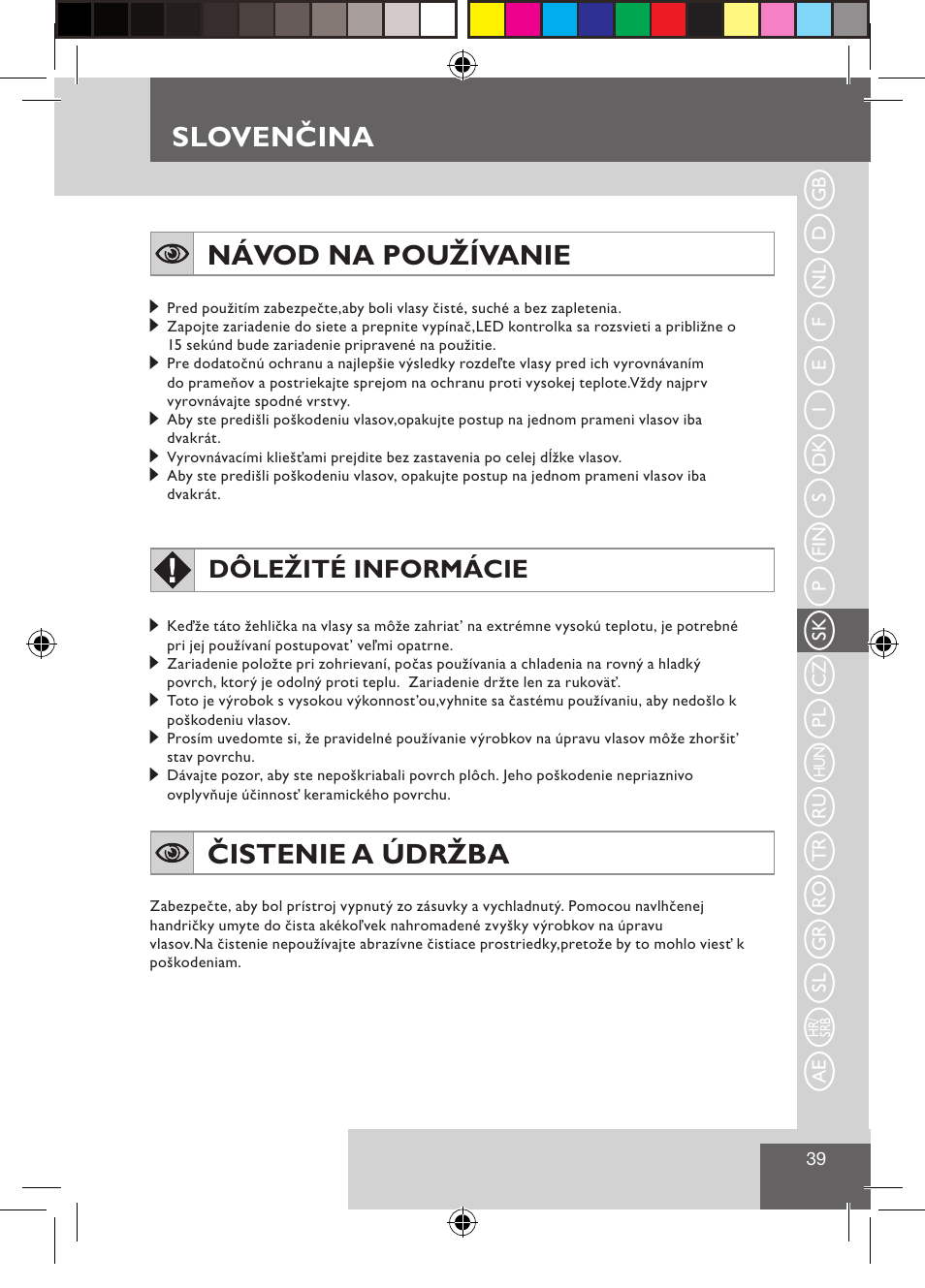 Sloven ina, Slovenčina návod na používanie, Čistenie a údržba | Dôležité informácie | Remington S3500 User Manual | Page 41 / 83