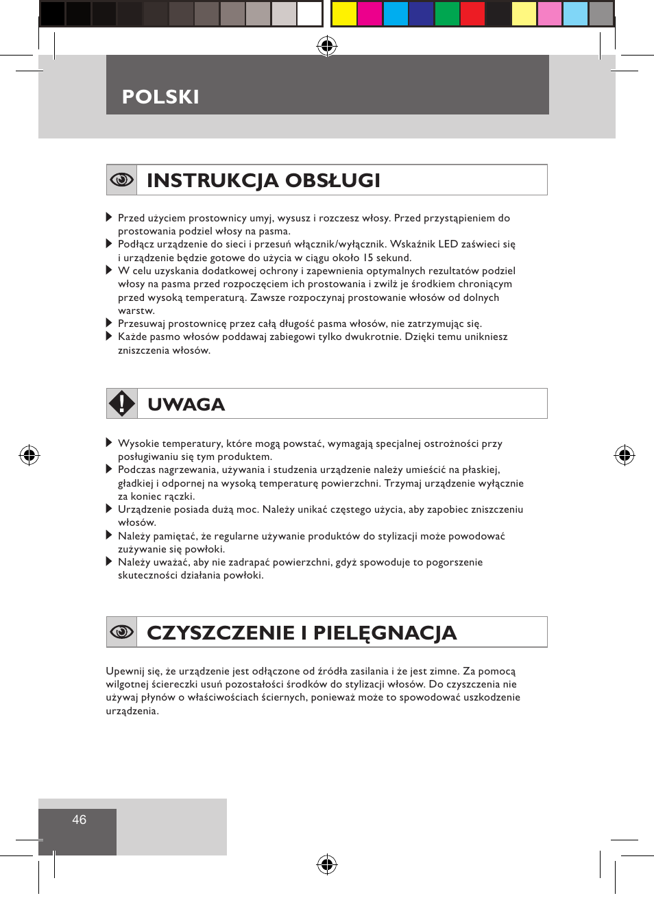 Polski, Instrukcja obsługi, Czyszczenie i pielęgnacja | Uwaga | Remington S3500 User Manual | Page 48 / 83