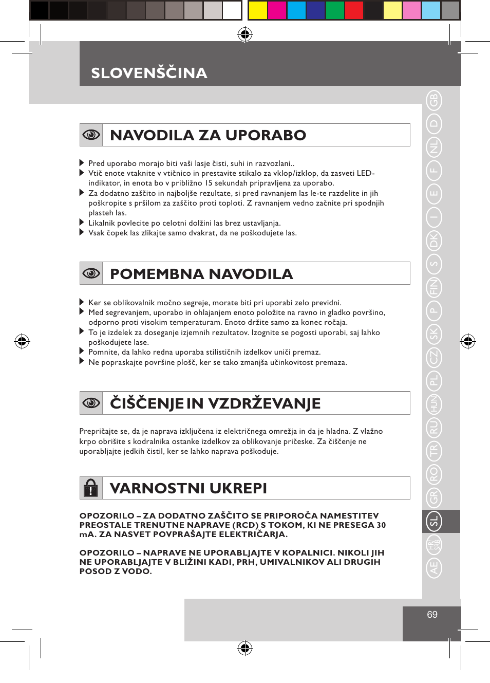 Slovenščina navodila za uporabo, Pomembna navodila, Čiščenje in vzdrževanje | Varnostni ukrepi | Remington S3500 User Manual | Page 71 / 83