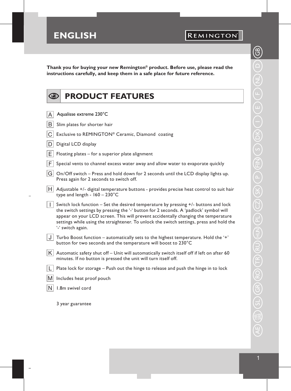 English, Product features, Wet / dry hair | Remington S8102 User Manual | Page 3 / 112