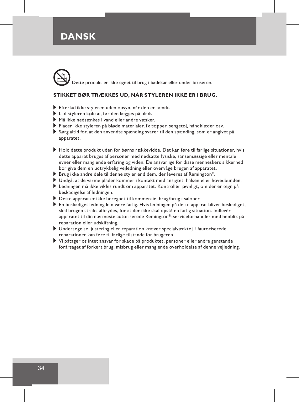 Dansk, Service og garanti, Dk beskyt miljøet | Remington S8102 User Manual | Page 36 / 112
