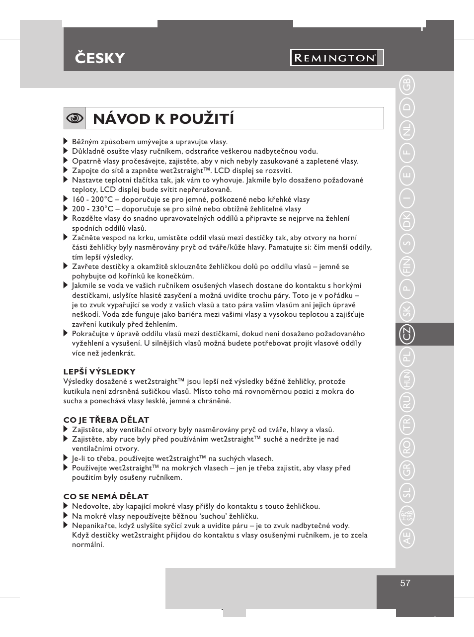 Česky, Vlastnosti výrobku, Návod k použití | Remington S8102 User Manual | Page 59 / 112