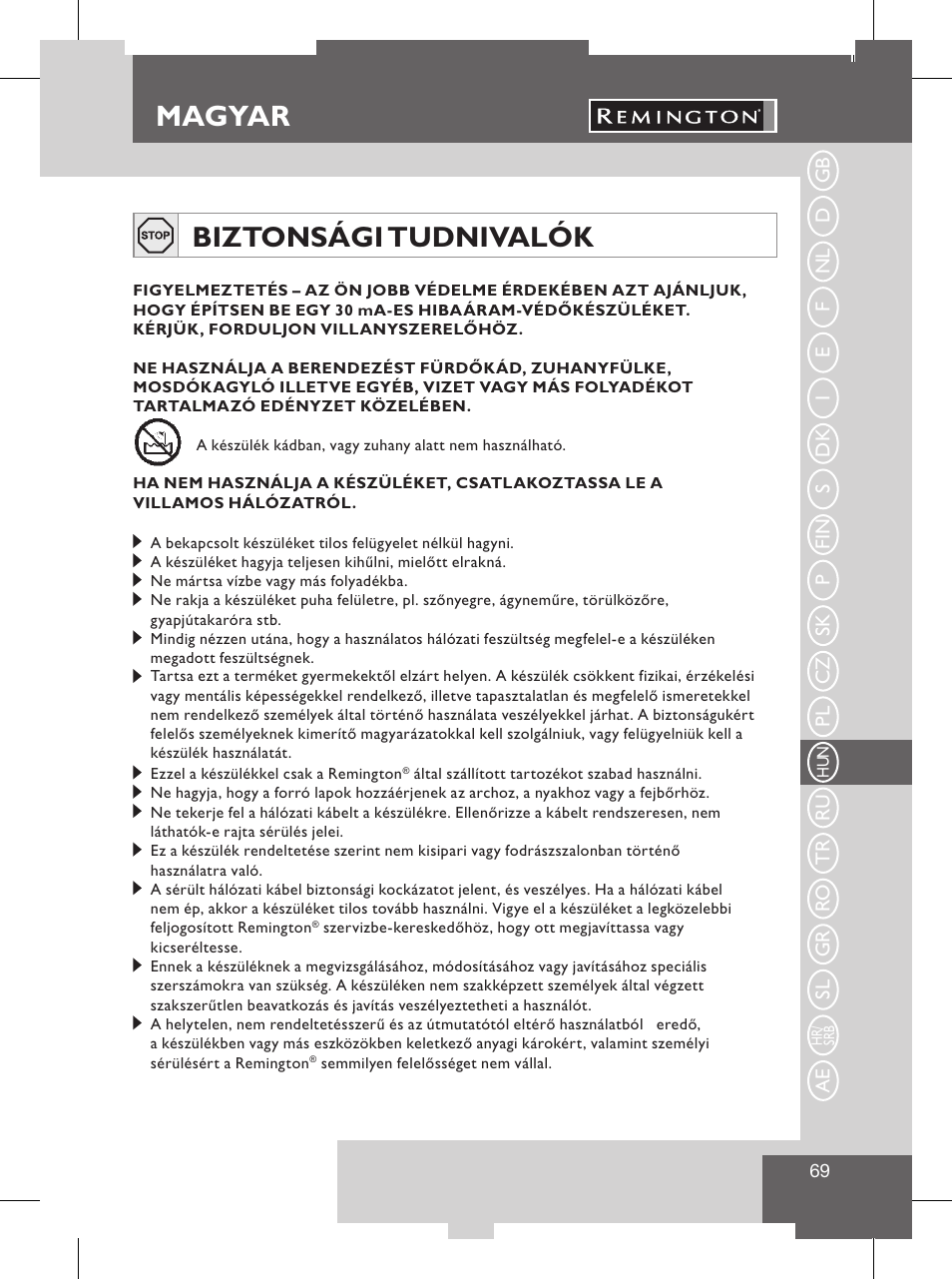 Magyar, Tisztítás és ápolás, Biztonsági tudnivalók | Figyelem | Remington S8102 User Manual | Page 71 / 112