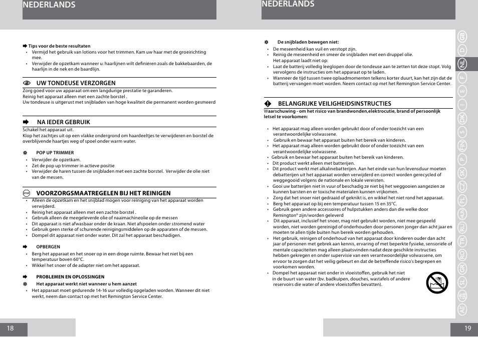Nederlands | Remington MB4030 User Manual | Page 10 / 69