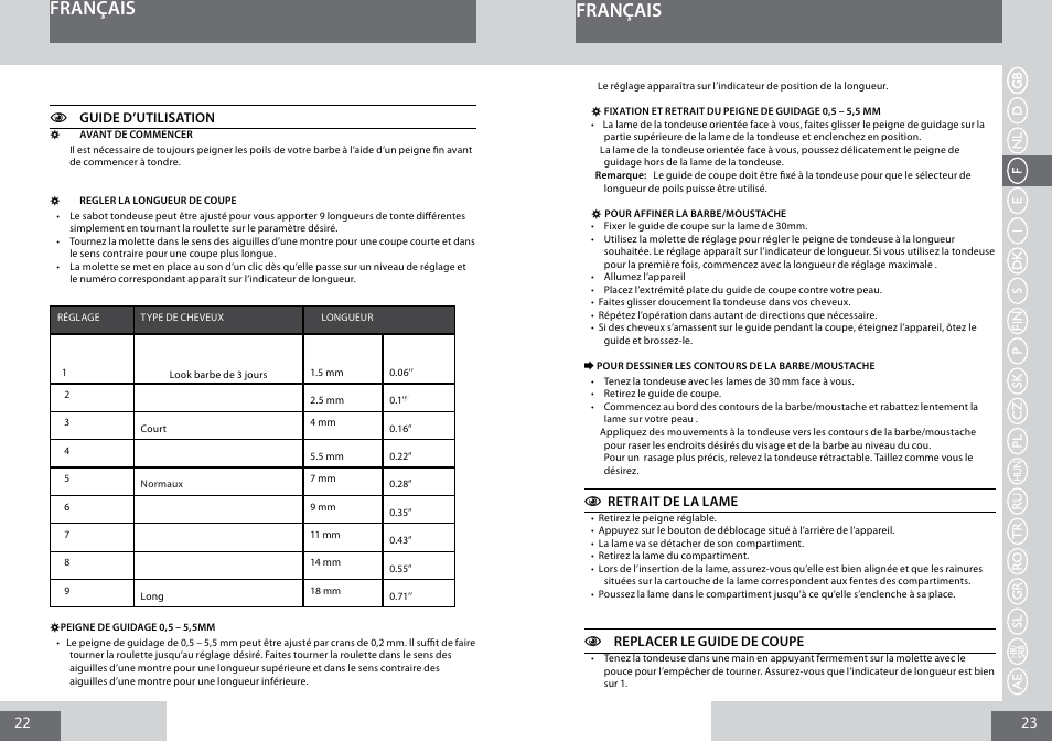 Français | Remington MB4030 User Manual | Page 12 / 69