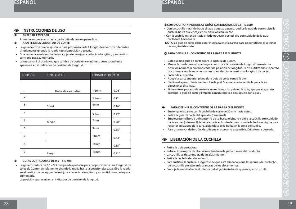 Español | Remington MB4030 User Manual | Page 15 / 69