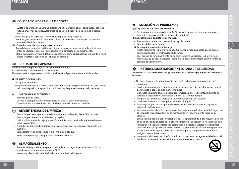 Español | Remington MB4030 User Manual | Page 16 / 69
