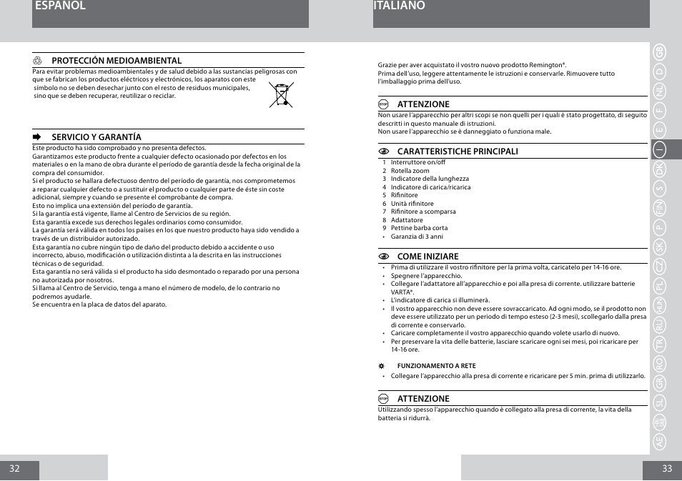Español italiano | Remington MB4030 User Manual | Page 17 / 69