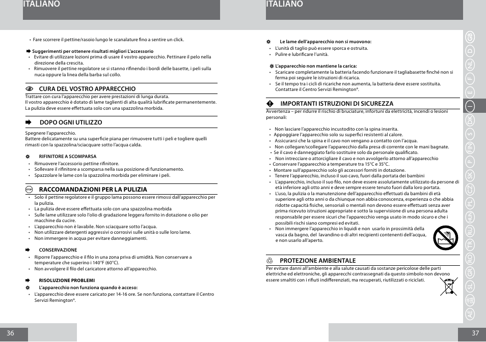 Italiano | Remington MB4030 User Manual | Page 19 / 69