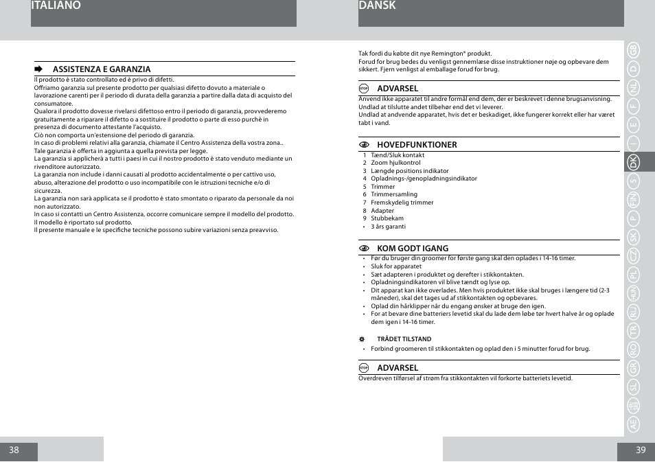 Italiano, Dansk | Remington MB4030 User Manual | Page 20 / 69