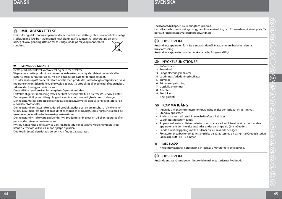 Dansk, Svenska | Remington MB4030 User Manual | Page 23 / 69