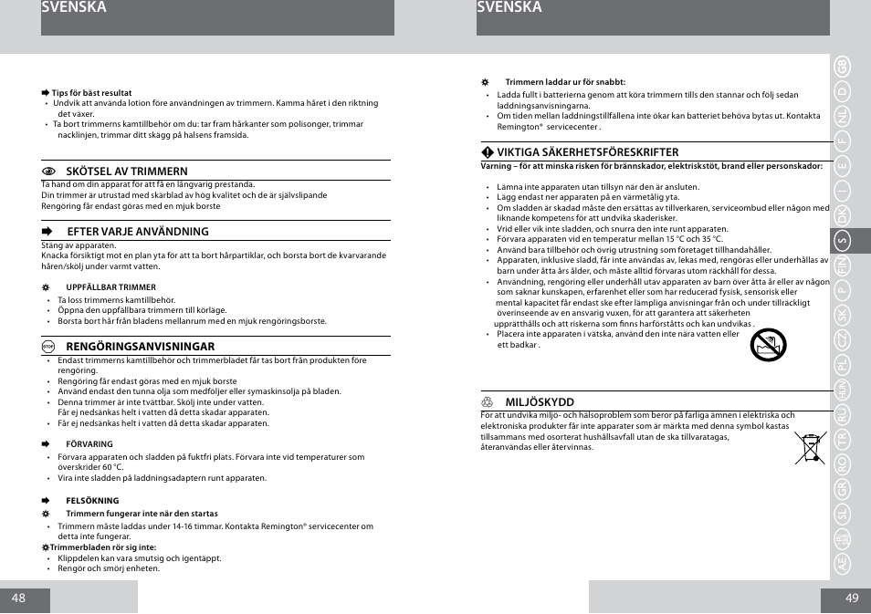 Svenska | Remington MB4030 User Manual | Page 25 / 69