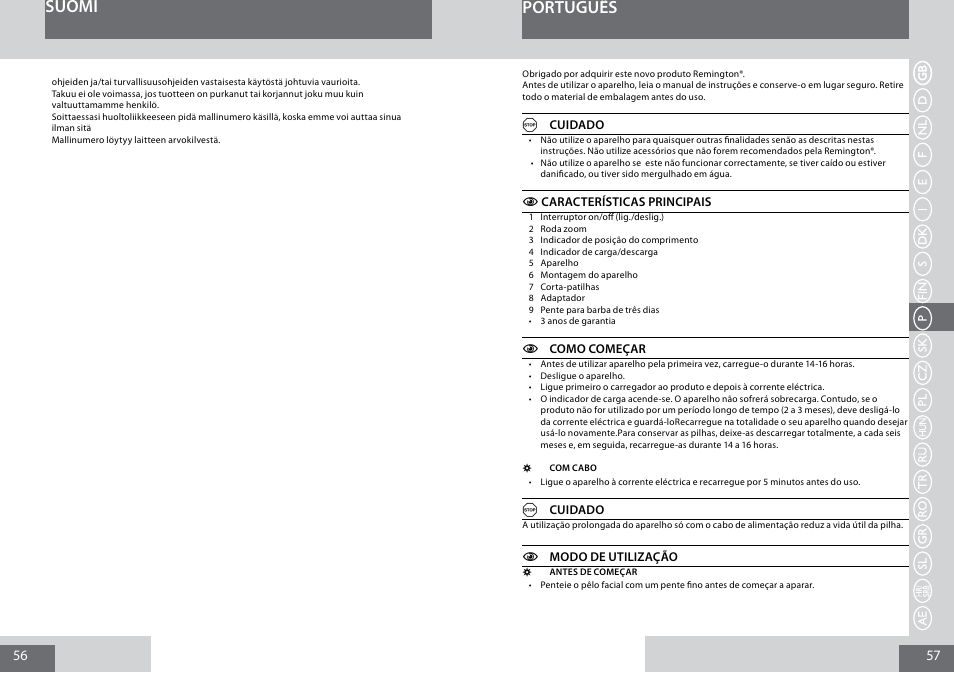 Suomi, Português | Remington MB4030 User Manual | Page 29 / 69