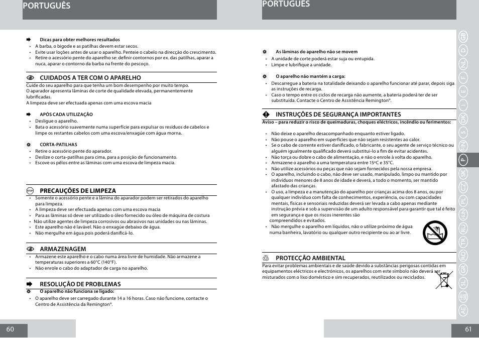 Português | Remington MB4030 User Manual | Page 31 / 69