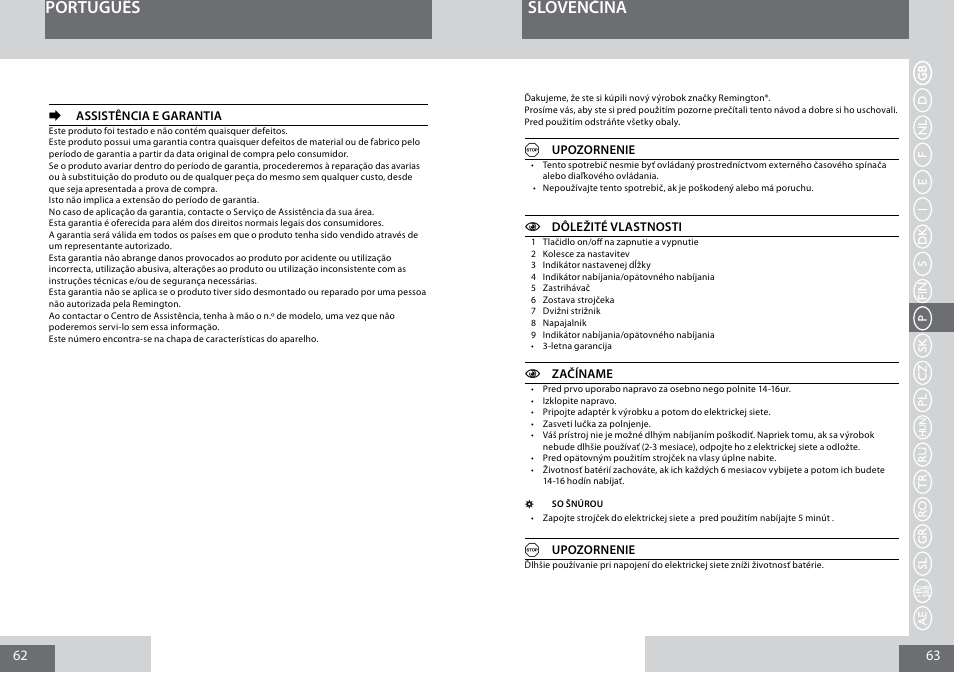 Português, Slovenčina | Remington MB4030 User Manual | Page 32 / 69