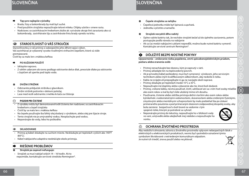 Slovenčina | Remington MB4030 User Manual | Page 34 / 69