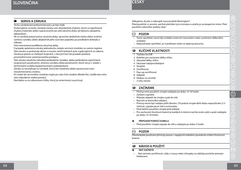 Slovenčina, Česky | Remington MB4030 User Manual | Page 35 / 69