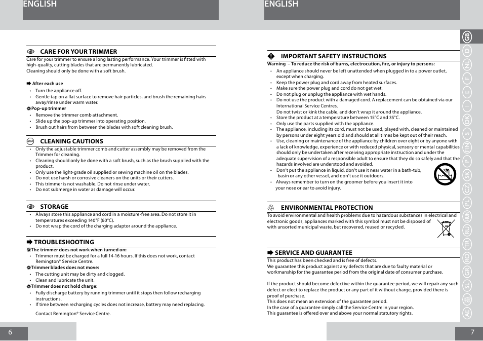 English | Remington MB4030 User Manual | Page 4 / 69