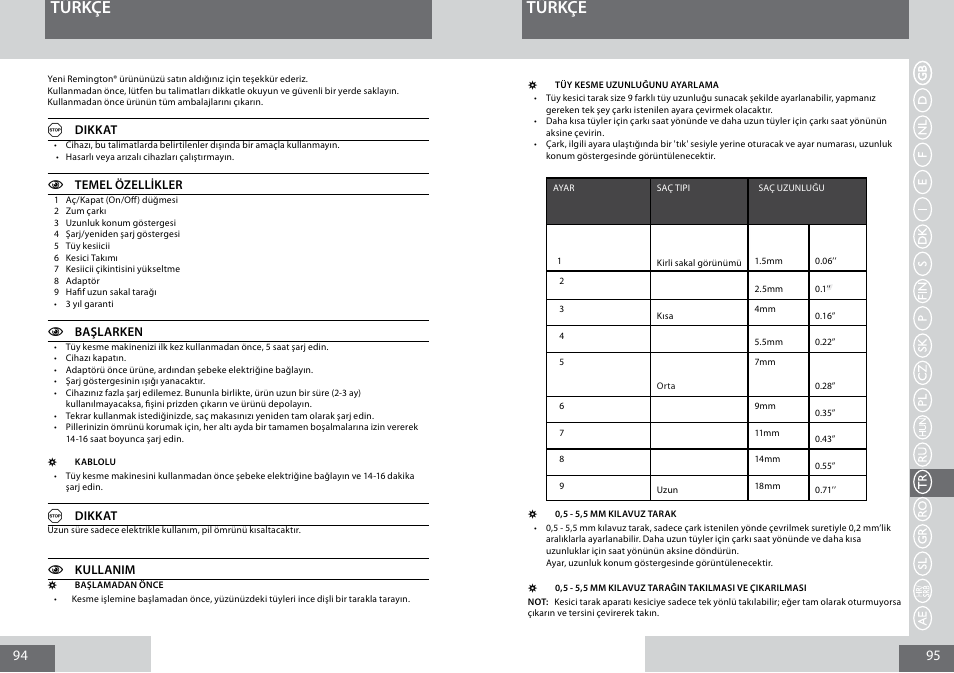 Türkçe | Remington MB4030 User Manual | Page 48 / 69