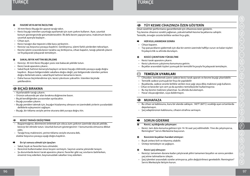 Türkçe | Remington MB4030 User Manual | Page 49 / 69