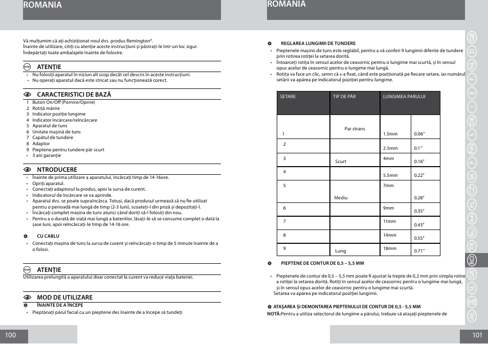 Romania | Remington MB4030 User Manual | Page 51 / 69