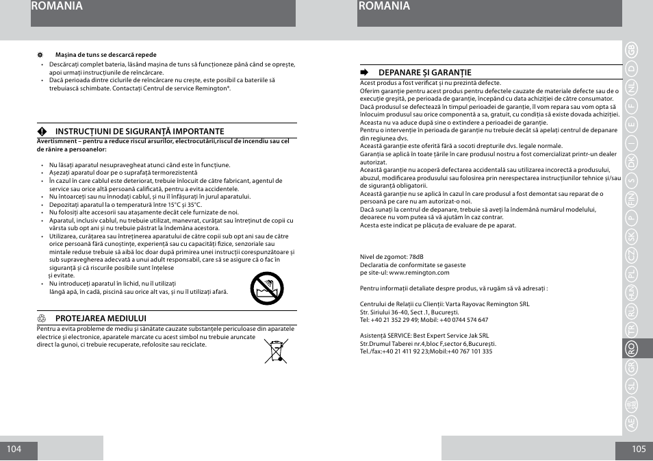 Romania | Remington MB4030 User Manual | Page 53 / 69