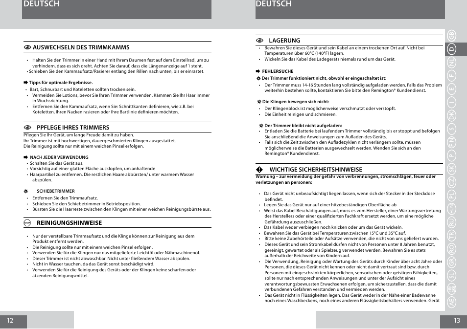 Deutsch | Remington MB4030 User Manual | Page 7 / 69
