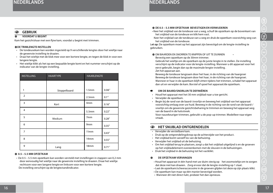 Nederlands | Remington MB4030 User Manual | Page 9 / 69