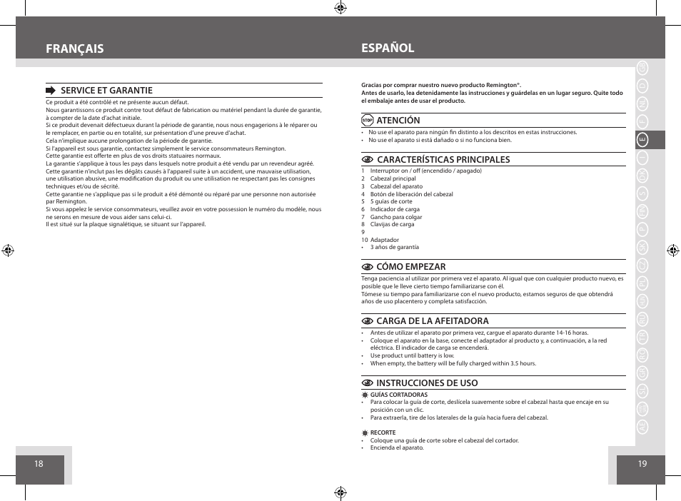 Español français | Remington BHT6250 User Manual | Page 10 / 45
