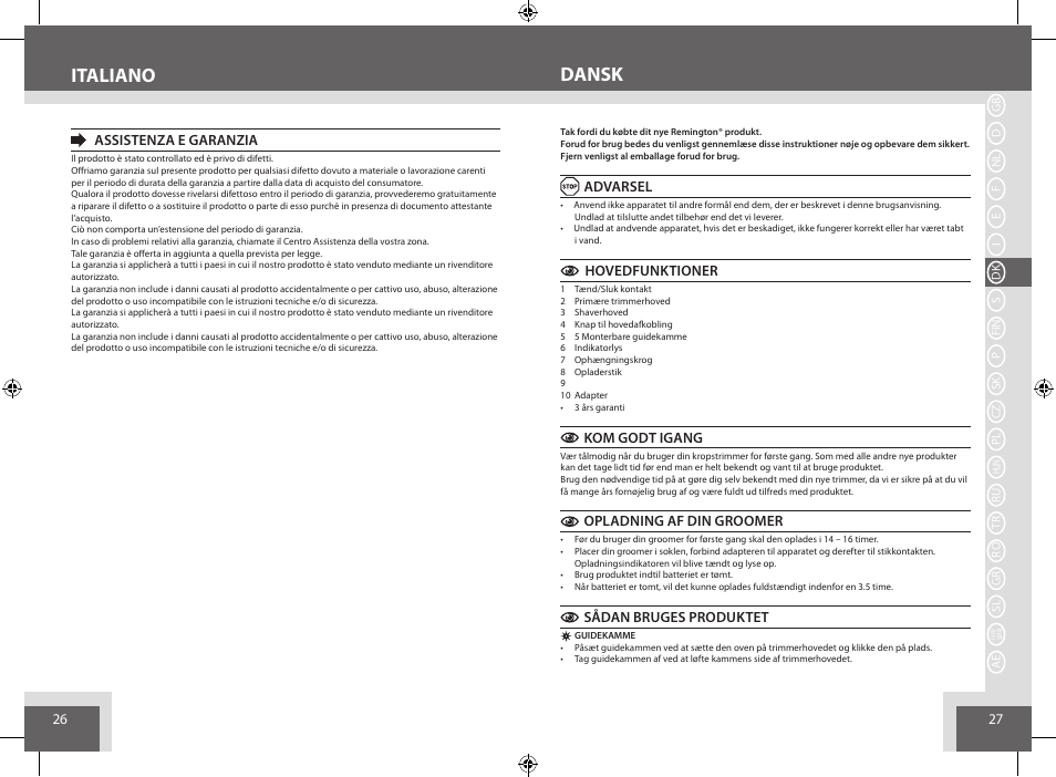 Dansk italiano | Remington BHT6250 User Manual | Page 14 / 45