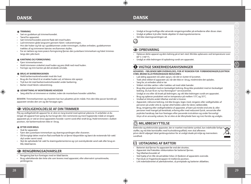 Dansk | Remington BHT6250 User Manual | Page 15 / 45