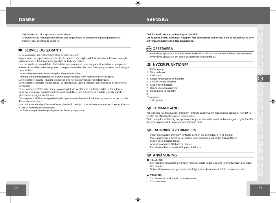 Svenska dansk | Remington BHT6250 User Manual | Page 16 / 45