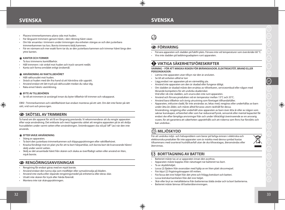 Svenska | Remington BHT6250 User Manual | Page 17 / 45