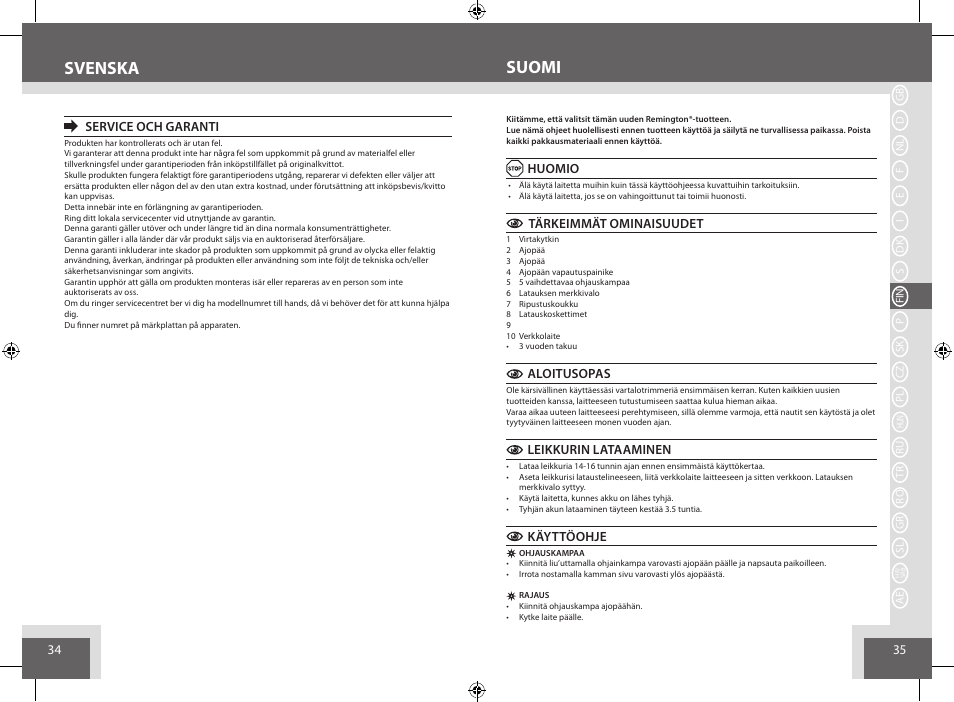 Suomi svenska | Remington BHT6250 User Manual | Page 18 / 45