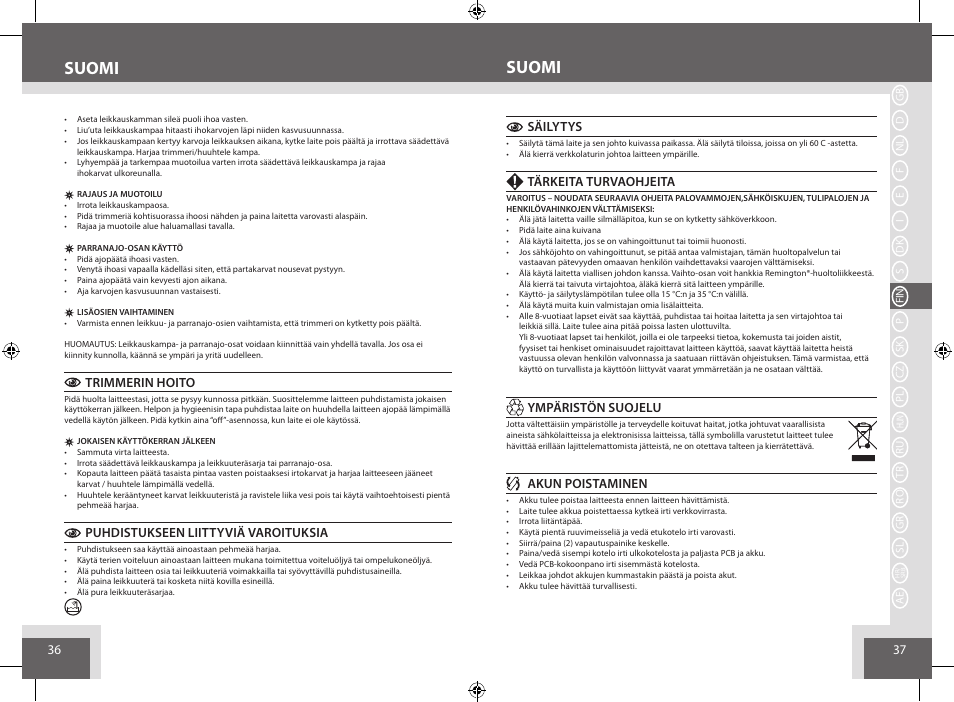 Suomi | Remington BHT6250 User Manual | Page 19 / 45