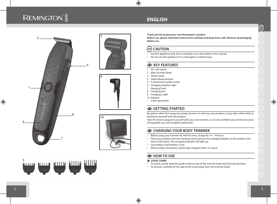 English | Remington BHT6250 User Manual | Page 2 / 45