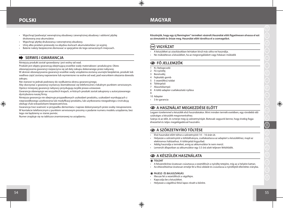 Polski, Magyar | Remington BHT6250 User Manual | Page 28 / 45