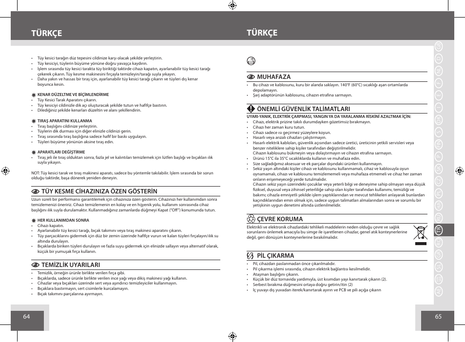 Türkçe | Remington BHT6250 User Manual | Page 33 / 45