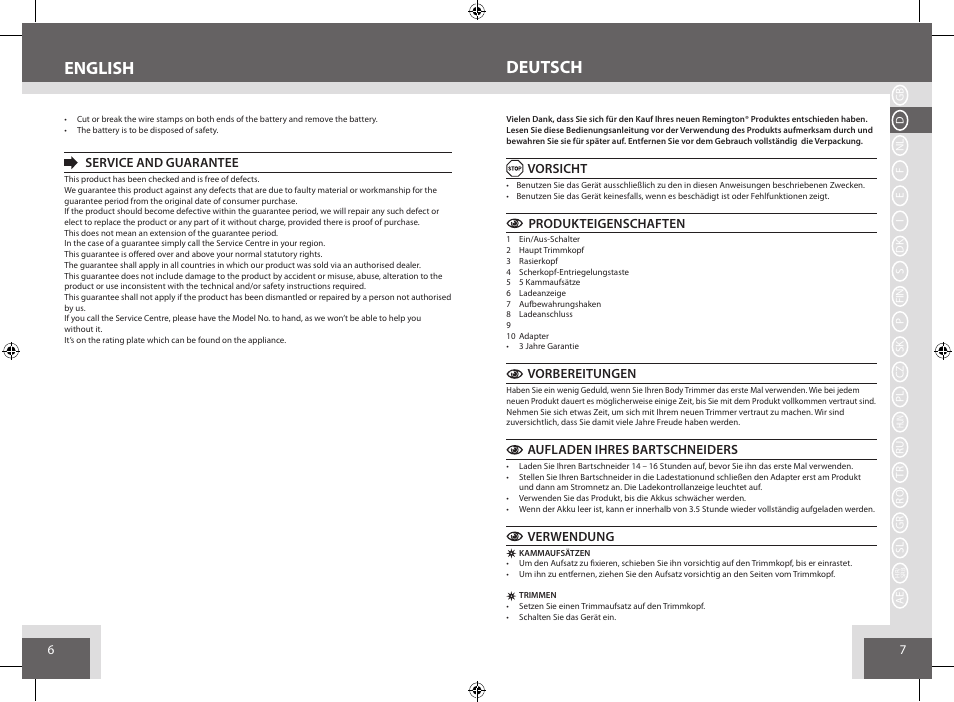 Deutsch english | Remington BHT6250 User Manual | Page 4 / 45