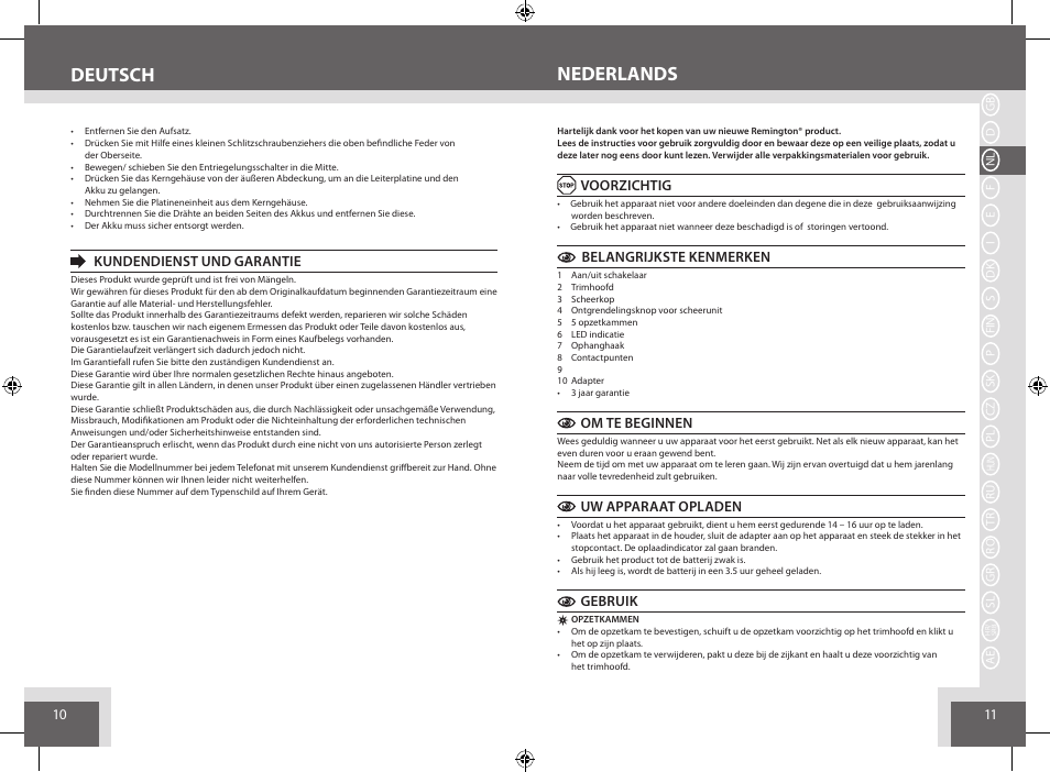 Nederlands deutsch | Remington BHT6250 User Manual | Page 6 / 45