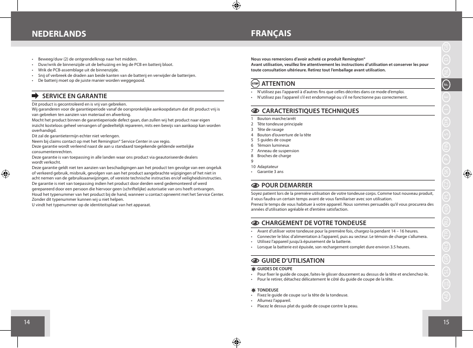 Français nederlands | Remington BHT6250 User Manual | Page 8 / 45