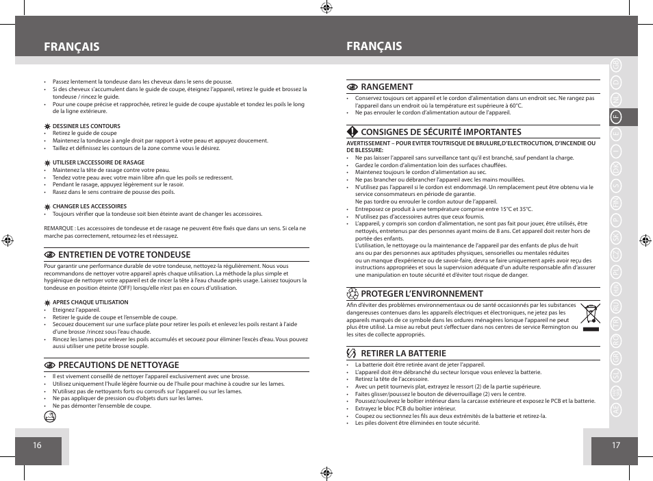 Français | Remington BHT6250 User Manual | Page 9 / 45