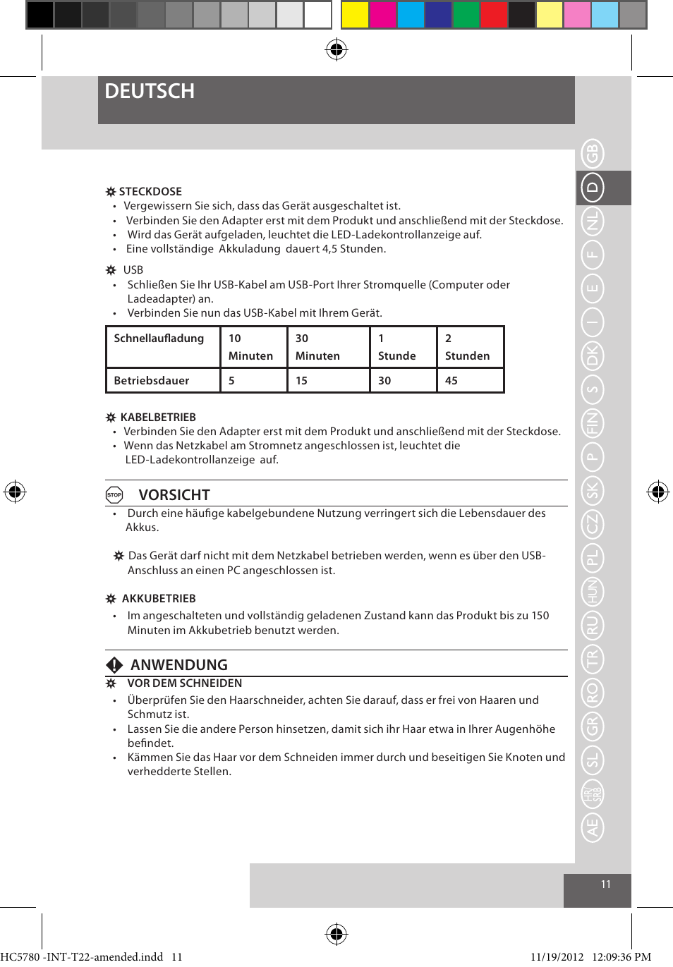 Deutsch, Avorsicht, Fanwendung | Remington HC5780 User Manual | Page 11 / 156